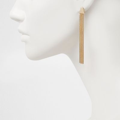 Gold triangle tassel drop earrings
